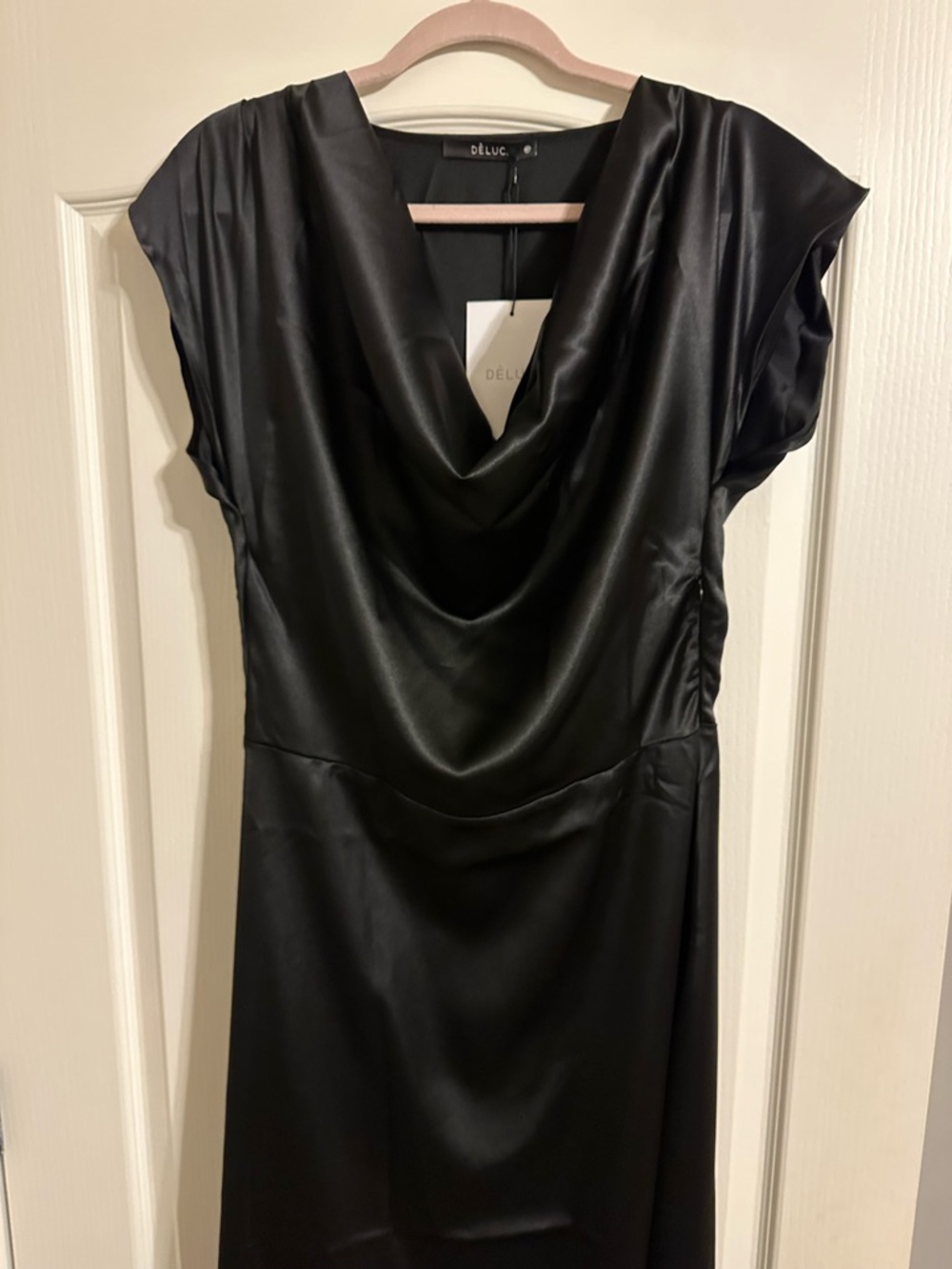 Deluc Black Satin Cowl Midi Dress